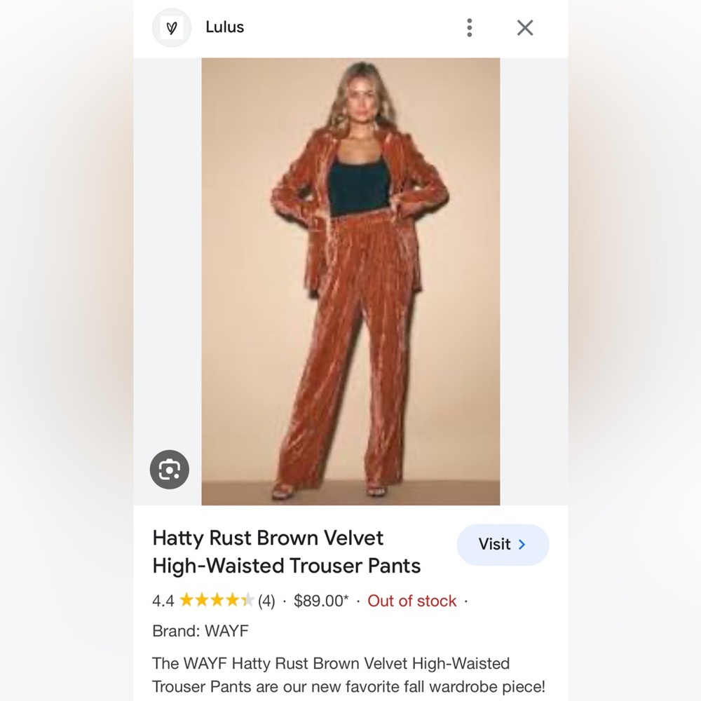 Hatty Rust Brown Velvet High-Waisted Trouser Pants